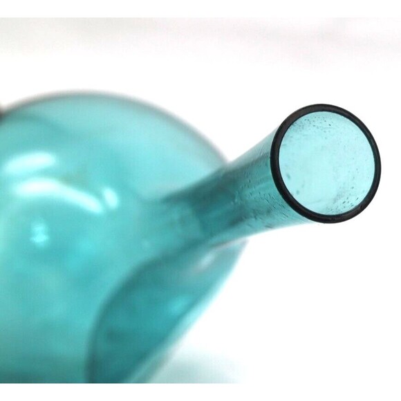 Dimpled Bulb Vase Hand Blown Art Glass Sweden MCM  Aqua Blue - Picture 16 of 16